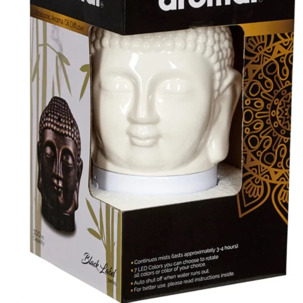 New, Aromar Ultrasonic Aroma Oil Diffuser Buddha Ceramic Deco Art White